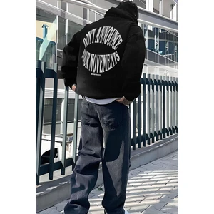 Erkek Siyah Dont Announce Kapüşonlu Oversize 3 Iplik Şardonlu Salaş Bol Kesim Hoodie Sweatshirt