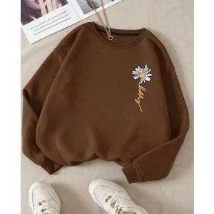 Kids Face Özel Tasarım Papatya Baskılı 3 Iplik Şardonlu %100 Pamuk Kız Çocuk Sweatshırt