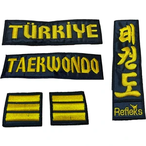 Spor Kuşak Nakış Taekwondo + Türkiye + Korece Taekwondo + 2 Adet 3.dan Çizgi Arma 3.dan Takım