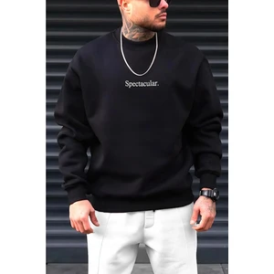 Erkek Siyah Spectacular Baskılı 0 Sıfır Yaka Oversize Salaş Bol Kesim Polar Sweatshirt