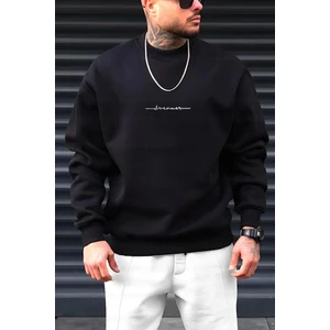Erkek Siyah Dreamer Baskılı 0 Sıfır Yaka Oversize Salaş Bol Kesim Polar Sweatshirt