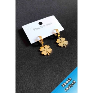 Trend Collection Figürlü Çınar Yaprak Küpe Kadın Gold 3 cm Paslanmaz Çelik Küpe