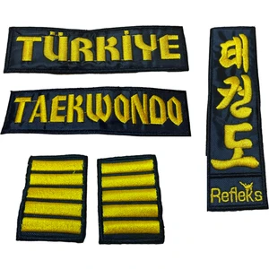 Spor Kuşak Nakış Taekwondo + Türkiye + Korece Taekwondo + 2 Adet 5.dan Çizgi Arma 5.dan Takım