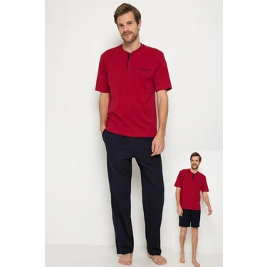 Pierre Cardin 5370 Erkek Bordo Kısa Kollu 3 Lü Pijama Takımı Çeyizlik