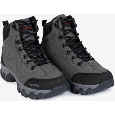 Letoon Erkek Bot Füme Renk Bağcıklı NKT07 Suni Deri Trekking Konforlu Rahat