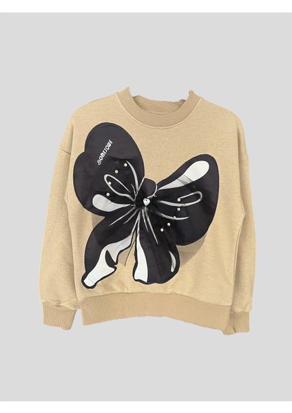 Kız Çocuk Kelebekli Taşlı Lastikli SweatShirt