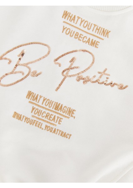 Kız Çocuk Beli Lastikli Baskılı Be Positive SweatShirt