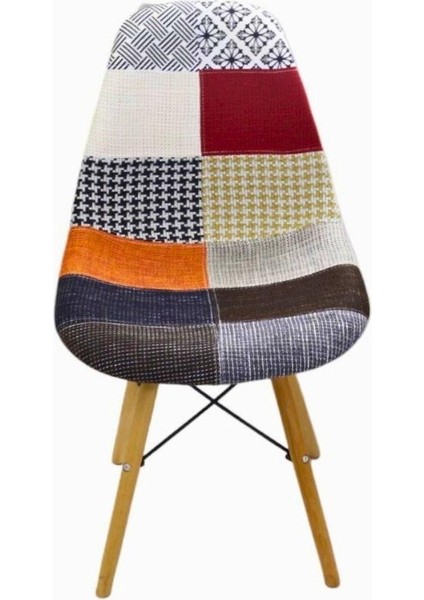 T.conept Renkli Patchwork Sandalye Ahşap Ayaklı