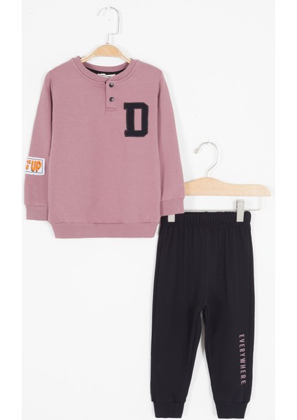 Bordo Harf Nakışlı Çıtçıtlı Erkek Bebek Şardonlu Eşofman Takımı 16797