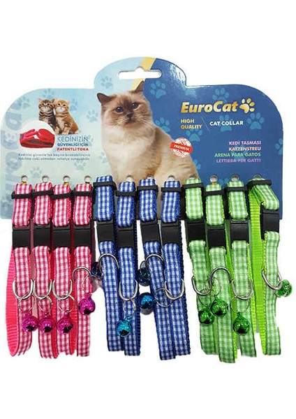 Kedi Boyun Tasması Ekose Desenli 10 mm x 28 cm 12 Adet