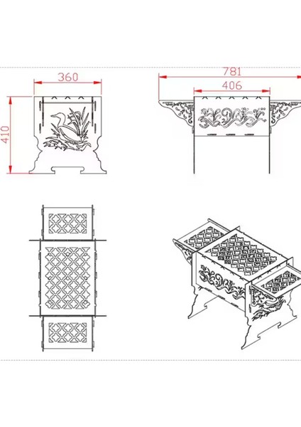 Ördek Desenli Portatif Mangal, Sökülebilir Kolay Taşınır