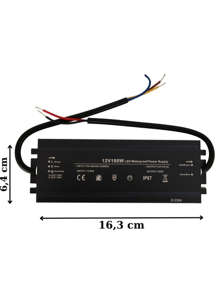 12 Volt 8,3 Amper 100 Watt Dış Cephe LED Adaptör IP67 Su Geçirmez