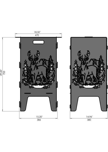 Portatif Ateş Çukuru ve Mangal Herbir Tarafı Geyik Desenli