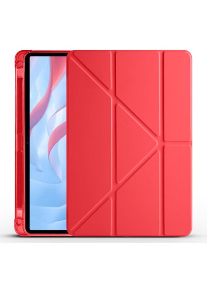 Honor Pad X9 11.5 Inç Uyumlu Kılıf 3 Farklı Stand Kalemlikli Tri Folding Tablet Kılıfı Kırmızı