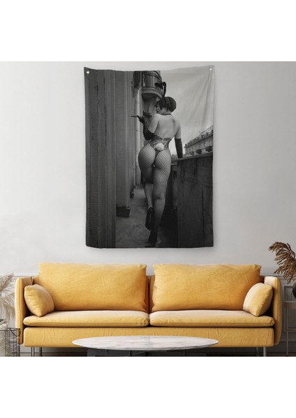 Siyah Beyaz Kadın Duvar Sanatı Duvar Sanatı Duvar Örtüsü - HALISI-5268
