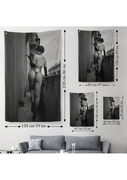 Siyah Beyaz Kadın Duvar Sanatı Duvar Sanatı Duvar Örtüsü - HALISI-5268 modelleri