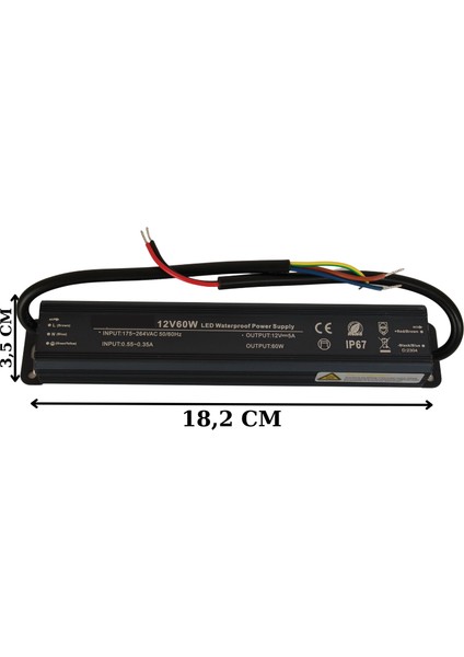 12 Volt 5 Amper 60 Watt Dış Cephe LED Adaptör IP67 Su Geçirmez