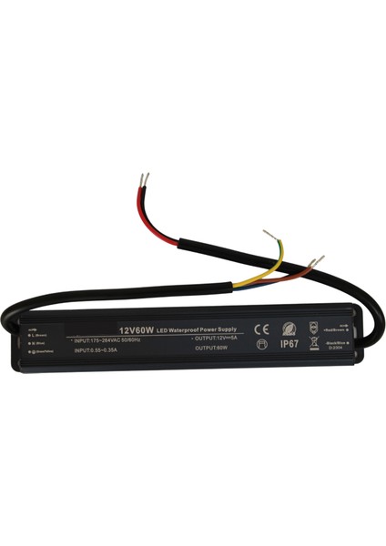 12 Volt 5 Amper 60 Watt Dış Cephe LED Adaptör IP67 Su Geçirmez