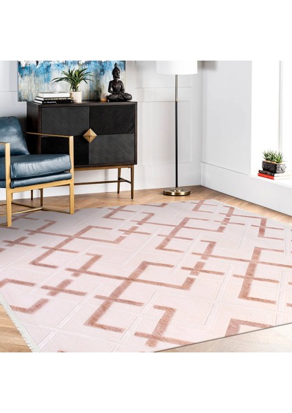 Pudra Geometrik Desen Modern Salon Halısı