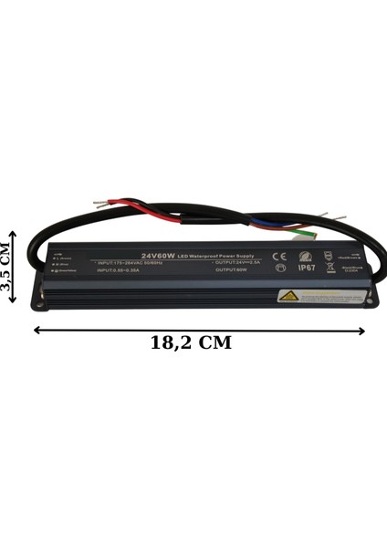 24 Volt 2,5 Amper 60 Watt Dış Cephe LED Adaptör IP67 Su Geçirmez