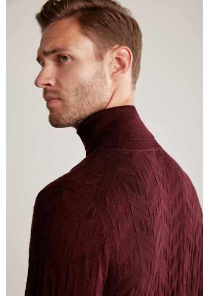 Ipek Karışım Boğazlı Yaka Bordo Merino Yün Triko modelleri