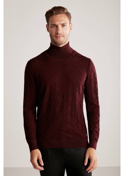 Ipek Karışım Boğazlı Yaka Bordo Merino Yün Triko fırsatları