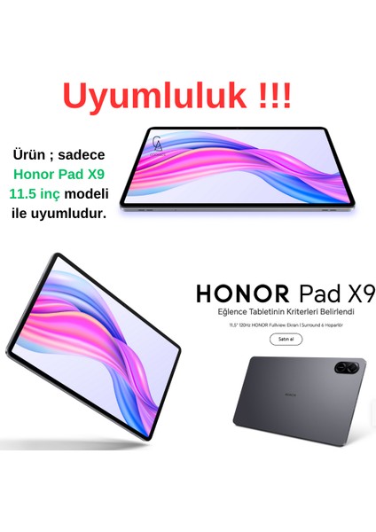 Honor Pad X9 11.5 Inç 360° Dönebilen Standlı Tablet Kılıfı Ekran Koruyucu ve Kalem Seti Siyah