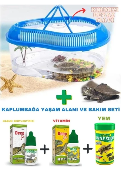 Taşınabilir Kaplumbağa Yaşam Alanı ve Bakım Seti (Yaşam Alanı+Yem+2 Ilaç+Kum) Komple Set