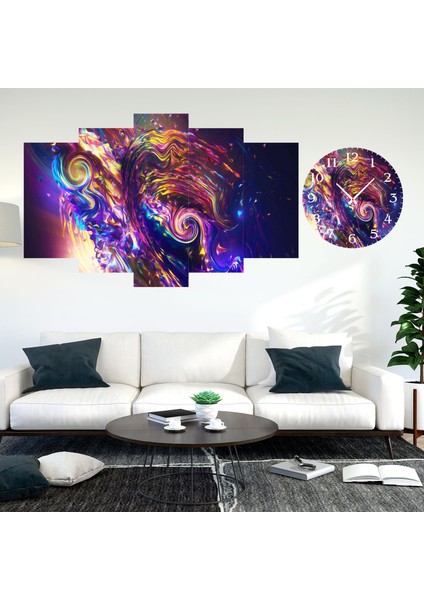5 Parçalı Dekoratif Ahşap Duvar Tablosu ve Saati 60X124 cm