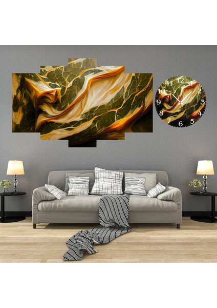 5 Parçalı Dekoratif Ahşap Duvar Tablosu ve Saati 60X124 cm