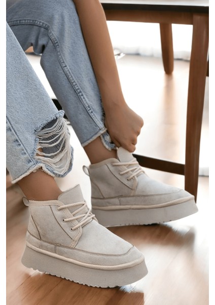 Ugy Bej (4.5 Cm) Içi Kürklü Bağcıklı Günlük Kullanım Bot