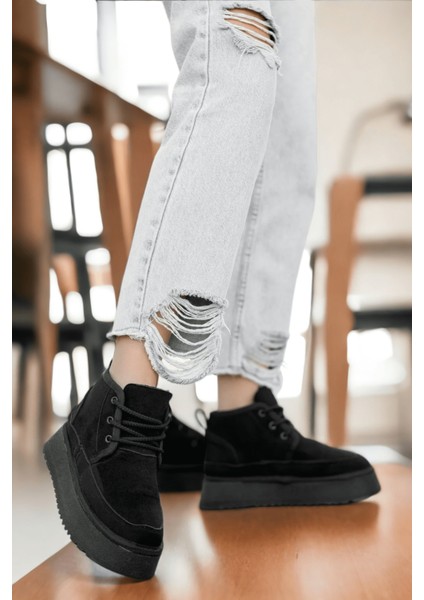 Ugy Siyah (4.5 Cm) Içi Kürklü Bağcıklı Günlük Kullanım Bot