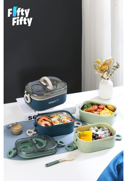 550 ml Tek Kat Paslanmaz Çelik Bento Lunch Box Yeni Nesil Sefer Tası-Sos Kaseli MODEL-A51-