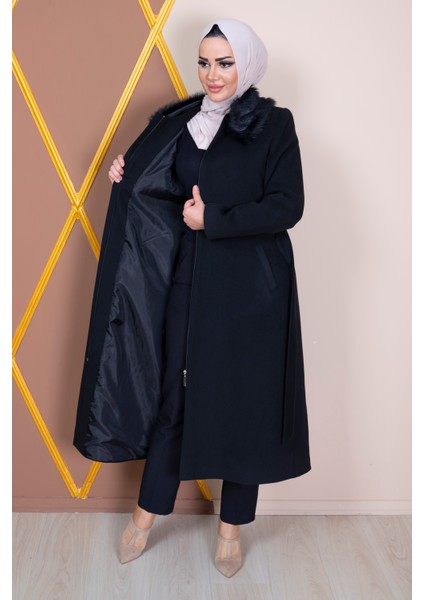 Yakası Kürklü Fermuarlı Kaşe Kaban fiyatları