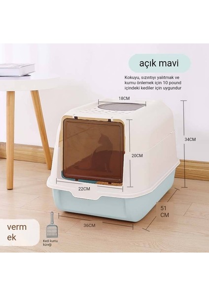 Tamamen Kapalı Büyük Koku Giderici Katlanabilir Kedi Tuvaleti (Yurt Dışından)