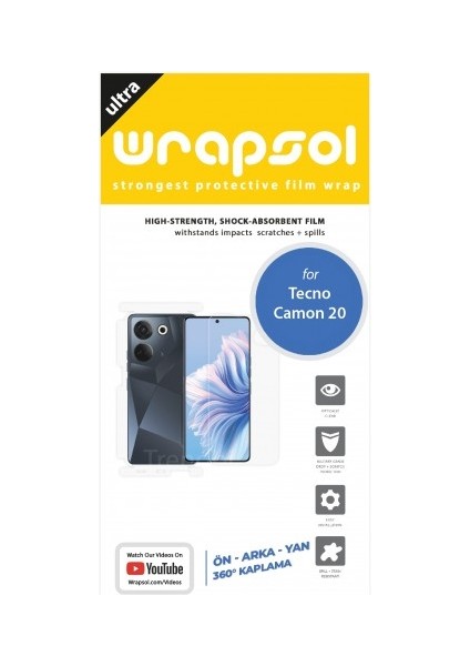 Tecno Camon 20 Ön, Arka ve Yan 360 Derece Tam Kaplama Poliüretan Film
