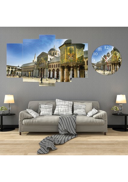5 Parçalı Dekoratif Ahşap Duvar Tablosu ve Saati 60X124 cm