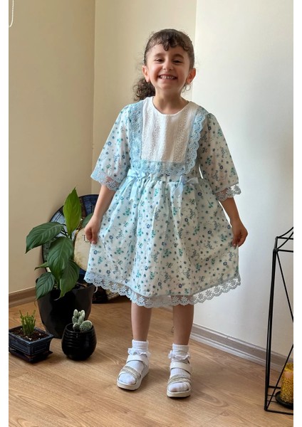 Kız Bebek Çocuk Yazlık Elbise Kısa Kollu Astarlı Elbdntc