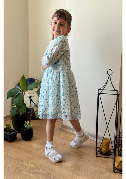 Kız Bebek Çocuk Yazlık Elbise Kısa Kollu Astarlı Elbdntc