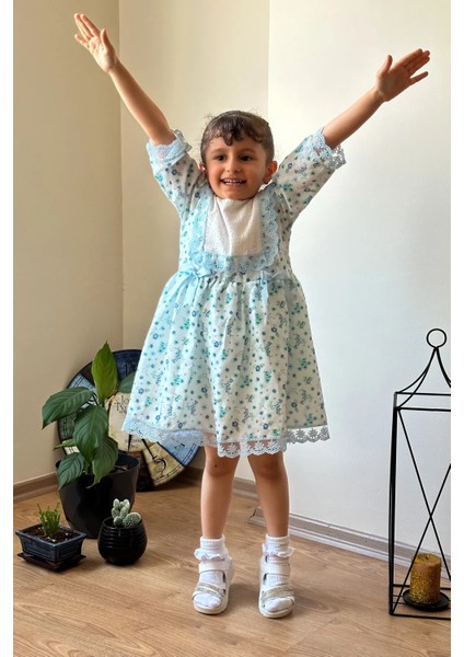 Kız Bebek Çocuk Yazlık Elbise Kısa Kollu Astarlı Elbdntc