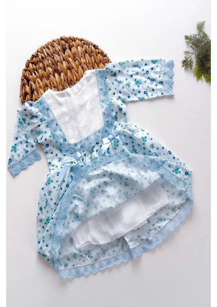 Kız Bebek Çocuk Yazlık Elbise Kısa Kollu Astarlı Elbdntc