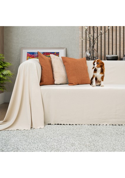 Kaymaz Koltuk Örtüsü Çift Taraflı Mikrofiber Şönil 175x300 cm Krem – Kedi Köpek ve Çocuk Dostu