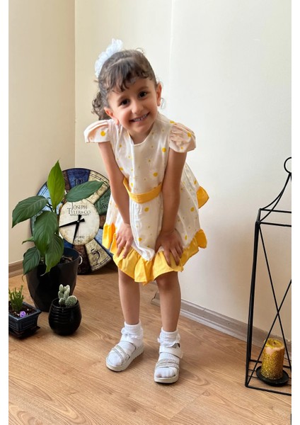 Kız Bebek Çocuk Yazlık Elbise Kısa Kollu Astarlı Elbcckdsn