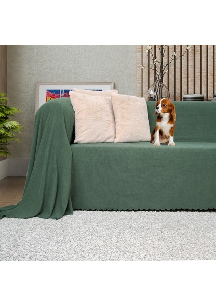 Kaymaz Koltuk Örtüsü Çift Taraflı Mikrofiber Şönil 175x300 cm Yeşil – Kedi Köpek ve Çocuk Dostu