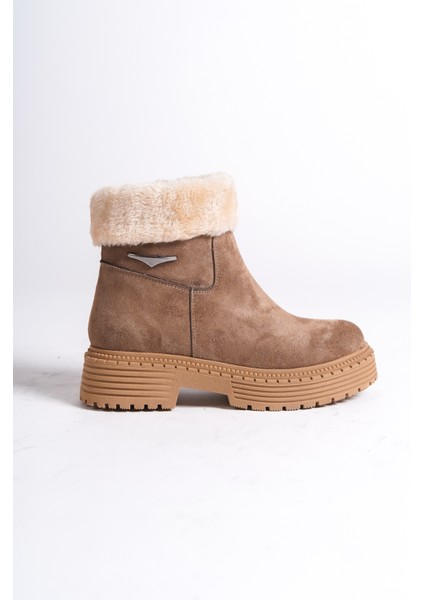 Mbıbr205-N Kadın Nude Süet Yakası Kürklü Kalın Thermo Taban Kısa Bot & Bootie fiyatları
