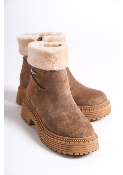Mbıbr205-N Kadın Nude Süet Yakası Kürklü Kalın Thermo Taban Kısa Bot & Bootie fırsatları
