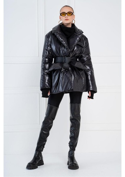 Şişme Kemerli Mont Siyah Kadın fırsatları