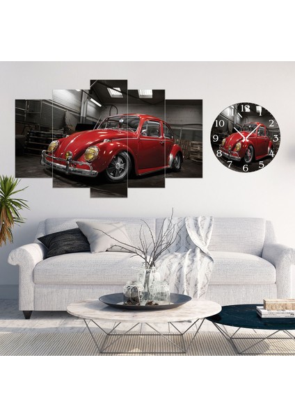 5 Parçalı Dekoratif Ahşap Duvar Tablosu ve Saati 60X124 cm