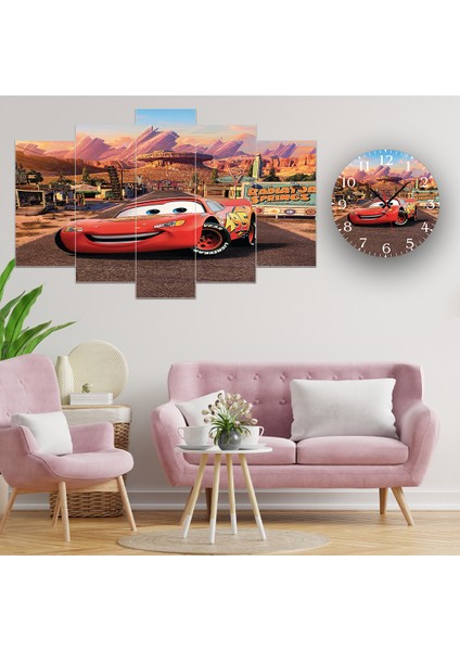 5 Parçalı Dekoratif Ahşap Duvar Tablosu ve Saati 60X124 cm