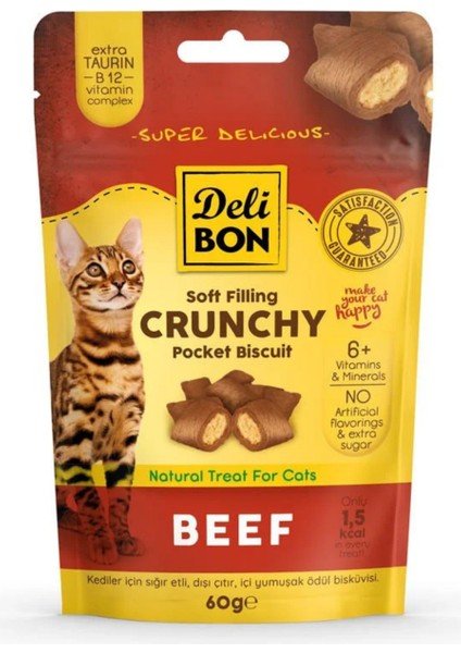 Crunchy Içi Dolgulu Kedi Ödül Bisküvisi Sığır Etli 60 gr